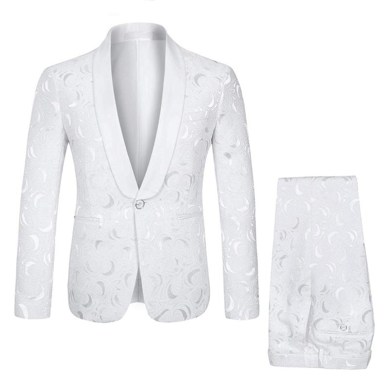 YFFUSHI Mens 1 Button 2 Piece White Tuxedo Shawl Collar Skinny Dress,White,Bust(Jacket) 40 Waist(Pants) 31 - Image 1